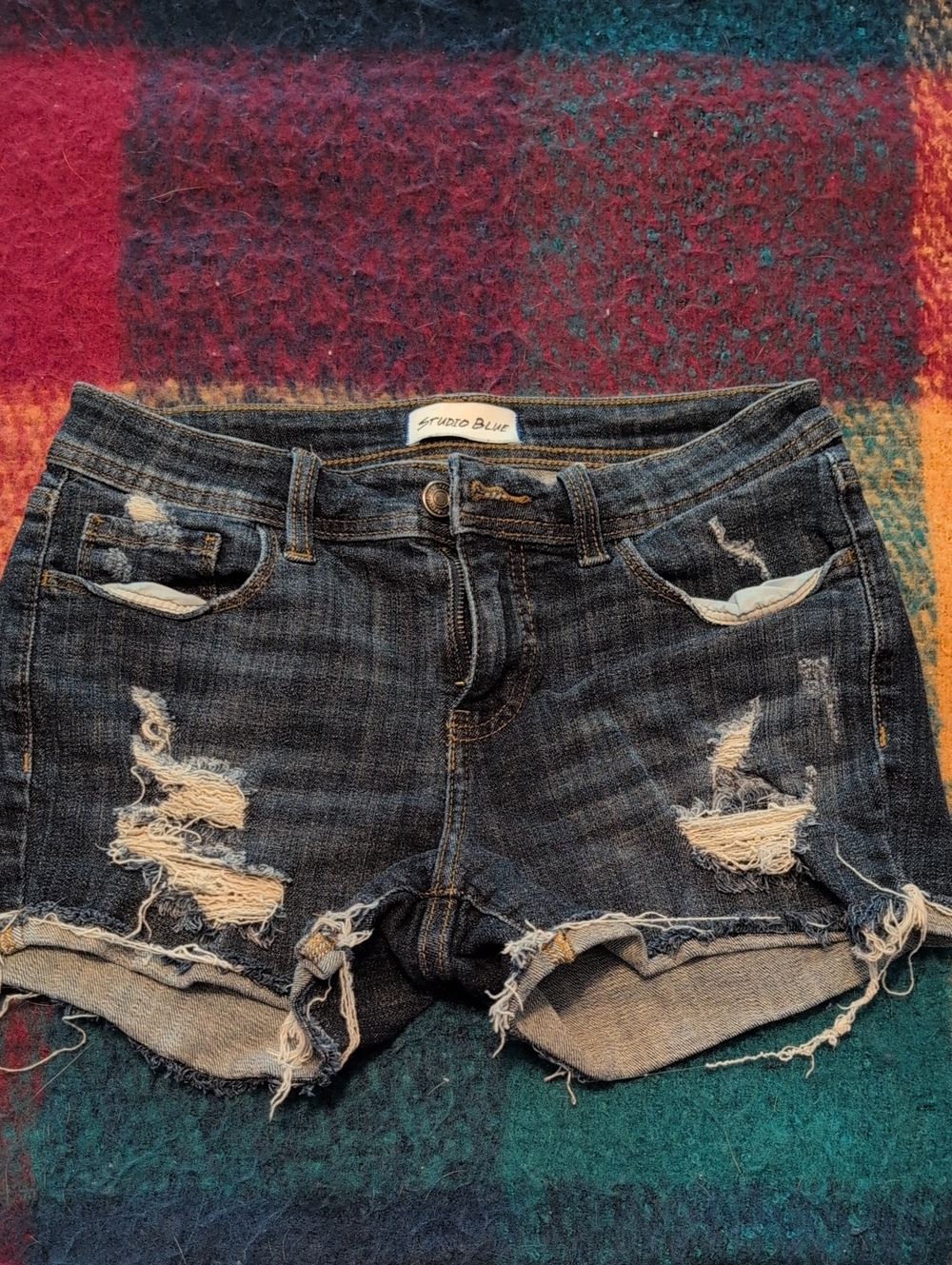 Studio Dark Blue Distressed Denim Shorts